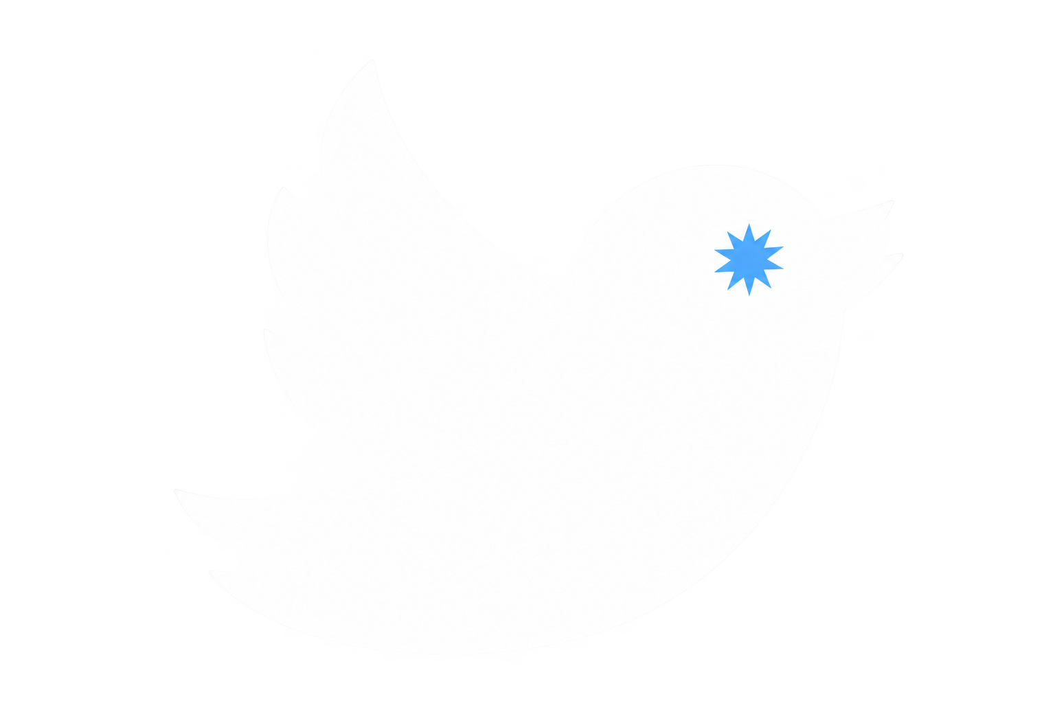 White bird with a Twitter blue spark for an eye